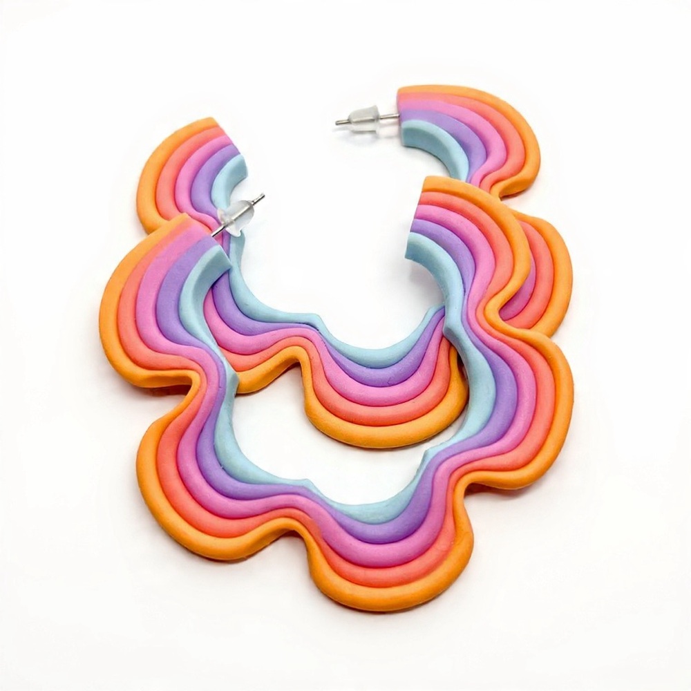 Rainbow Flower Stud Hoop - Handmade Earrings